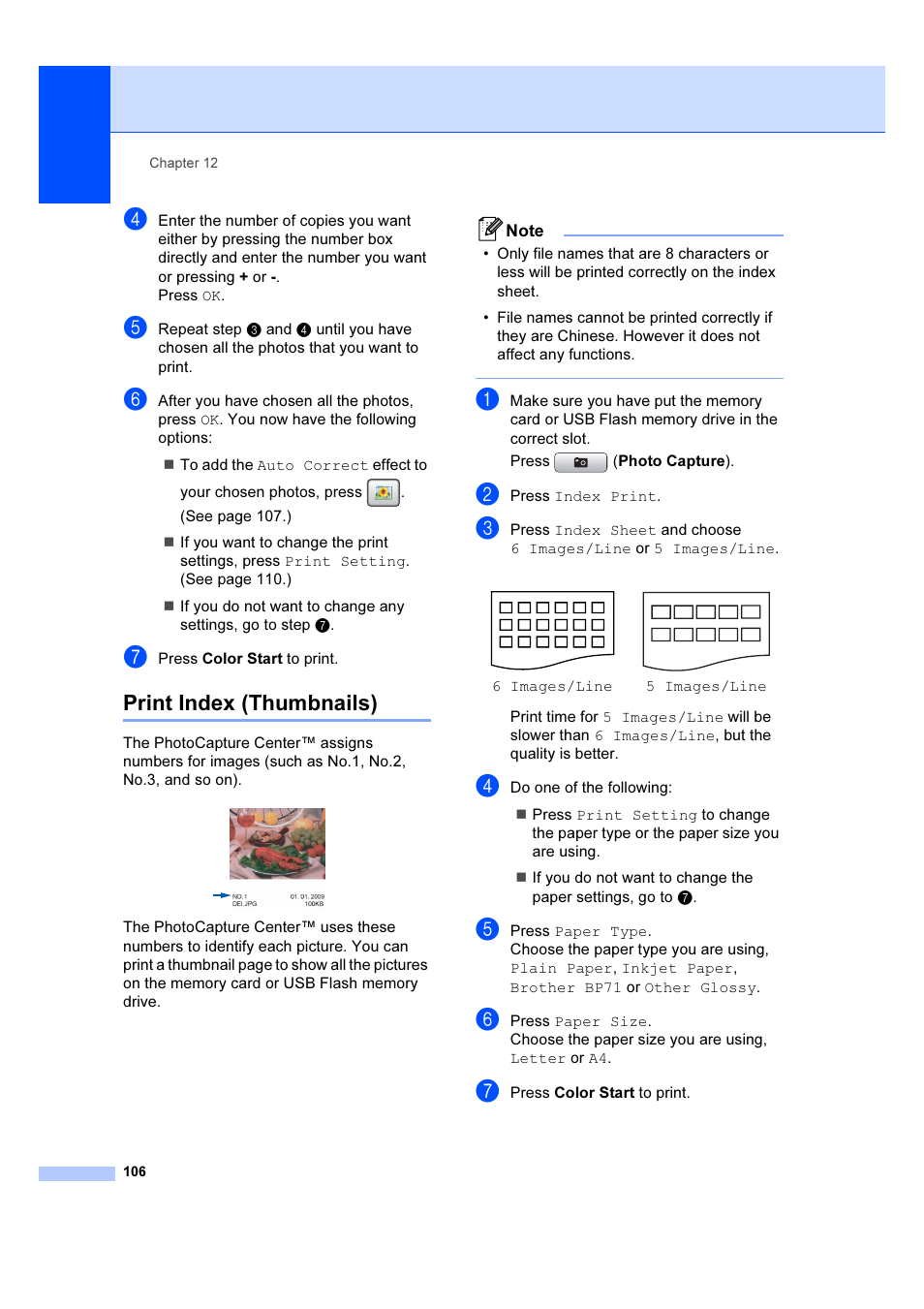 Print index (thumbnails) | Brother MFC 6890CDW User Manual | Page 115 / 227