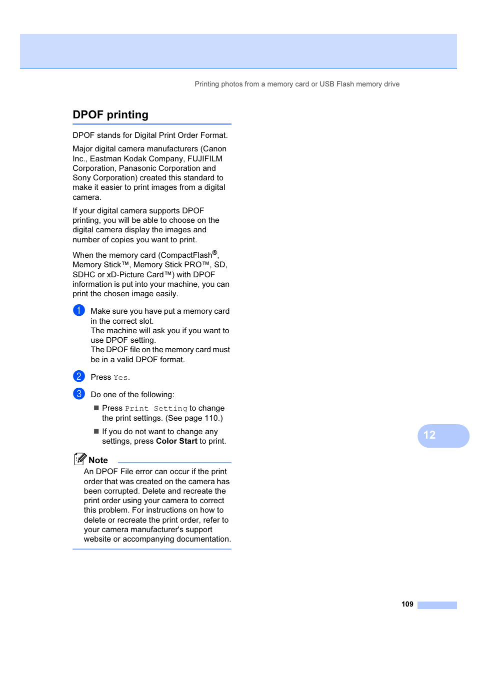 Dpof printing, 12 dpof printing | Brother MFC 6890CDW User Manual | Page 118 / 227