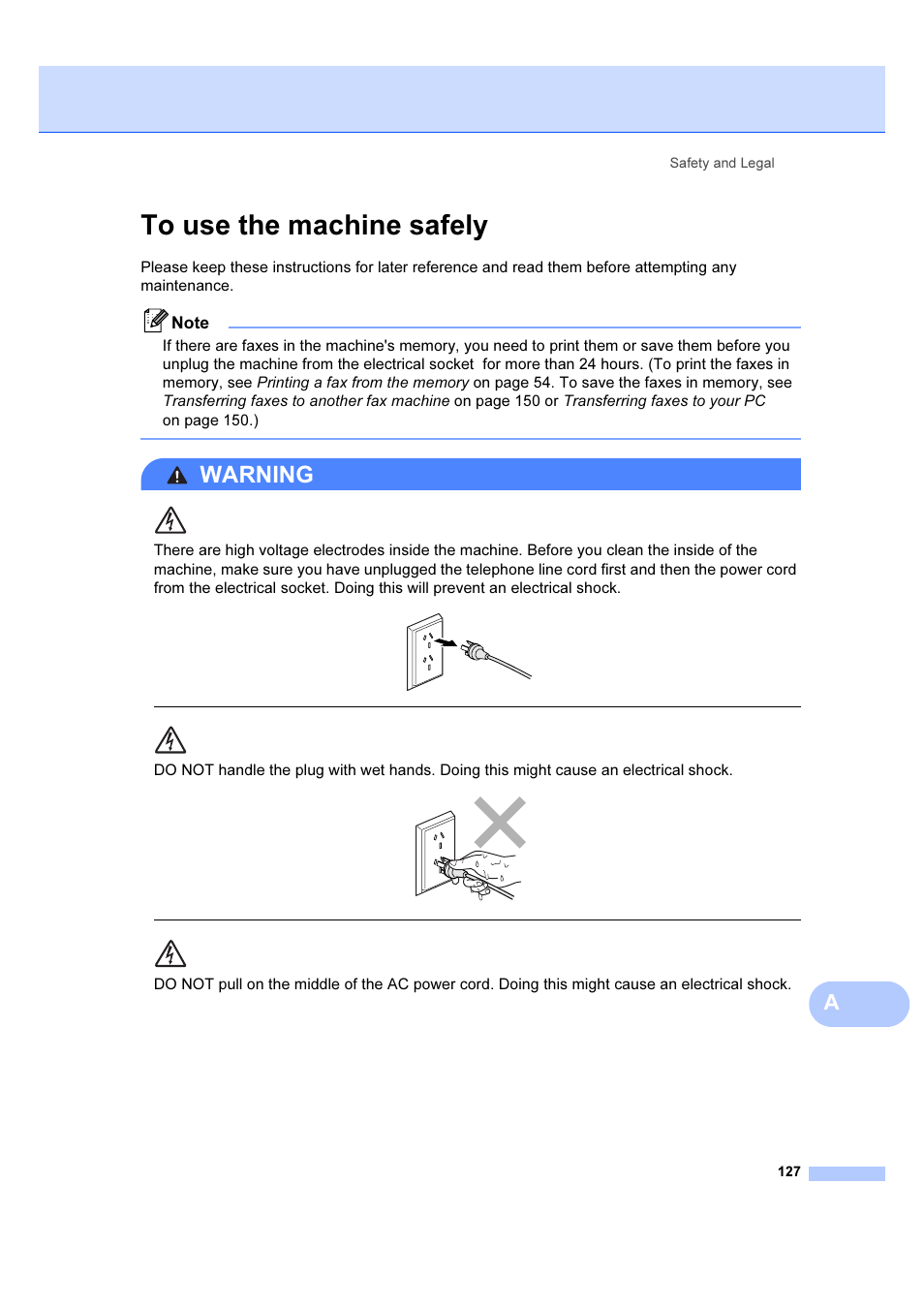 To use the machine safely, Warning | Brother MFC 6890CDW User Manual | Page 136 / 227