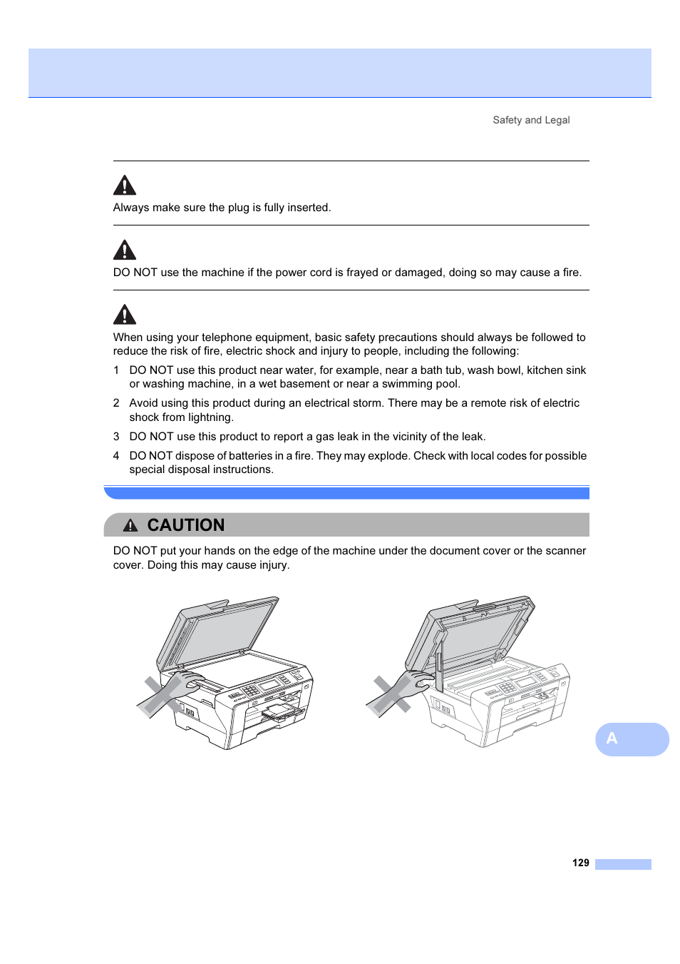 Caution, Always make sure the plug is fully inserted | Brother MFC 6890CDW User Manual | Page 138 / 227