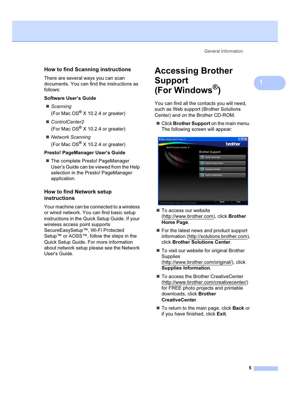 How to find scanning instructions, How to find network setup instructions, Accessing brother support (for windows®) | Accessing brother support (for windows | Brother MFC 6890CDW User Manual | Page 14 / 227