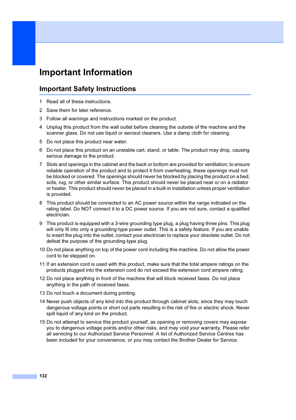 Important information, Important safety instructions | Brother MFC 6890CDW User Manual | Page 141 / 227