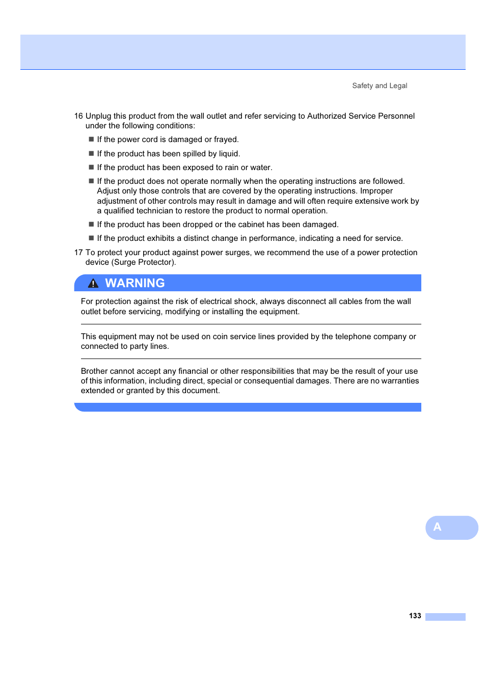 Warning | Brother MFC 6890CDW User Manual | Page 142 / 227