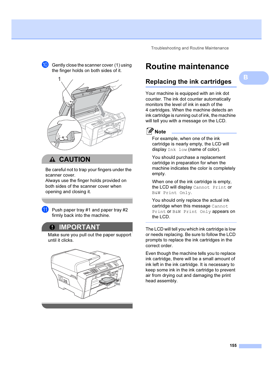 Routine maintenance, Replacing the ink cartridges, Replacing the ink | Caution, Important | Brother MFC 6890CDW User Manual | Page 164 / 227