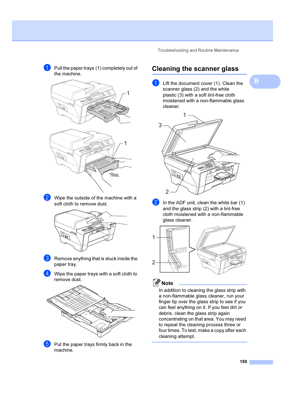 Cleaning the scanner glass | Brother MFC 6890CDW User Manual | Page 168 / 227