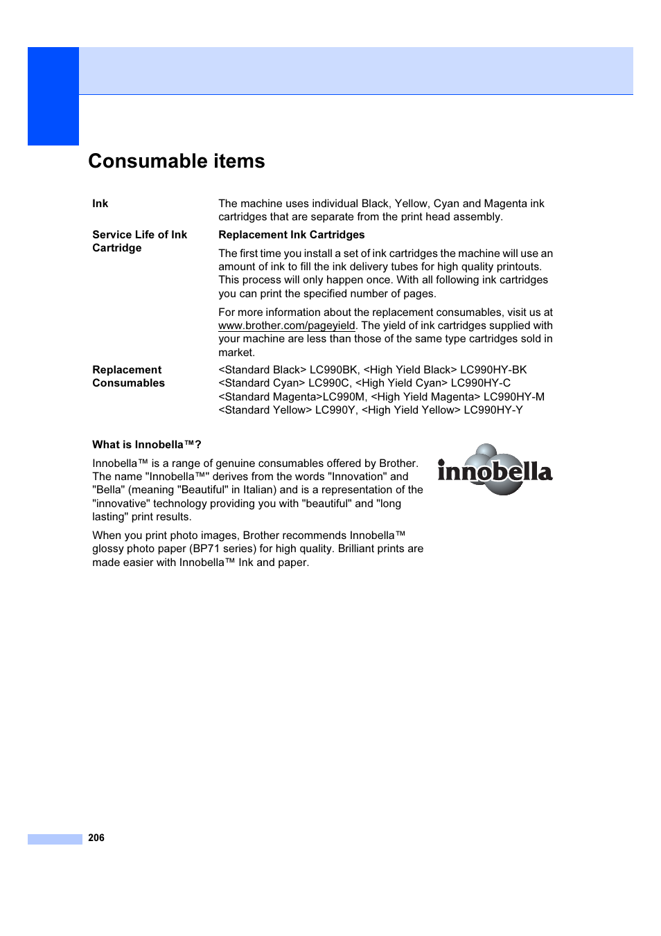 Consumable items | Brother MFC 6890CDW User Manual | Page 215 / 227