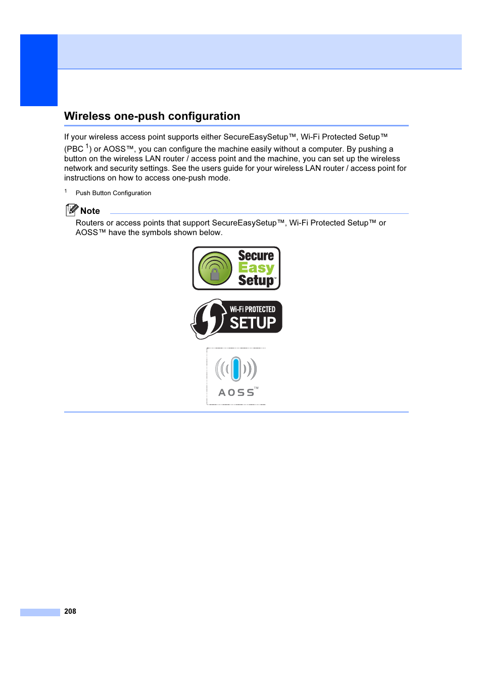 Wireless one-push configuration | Brother MFC 6890CDW User Manual | Page 217 / 227