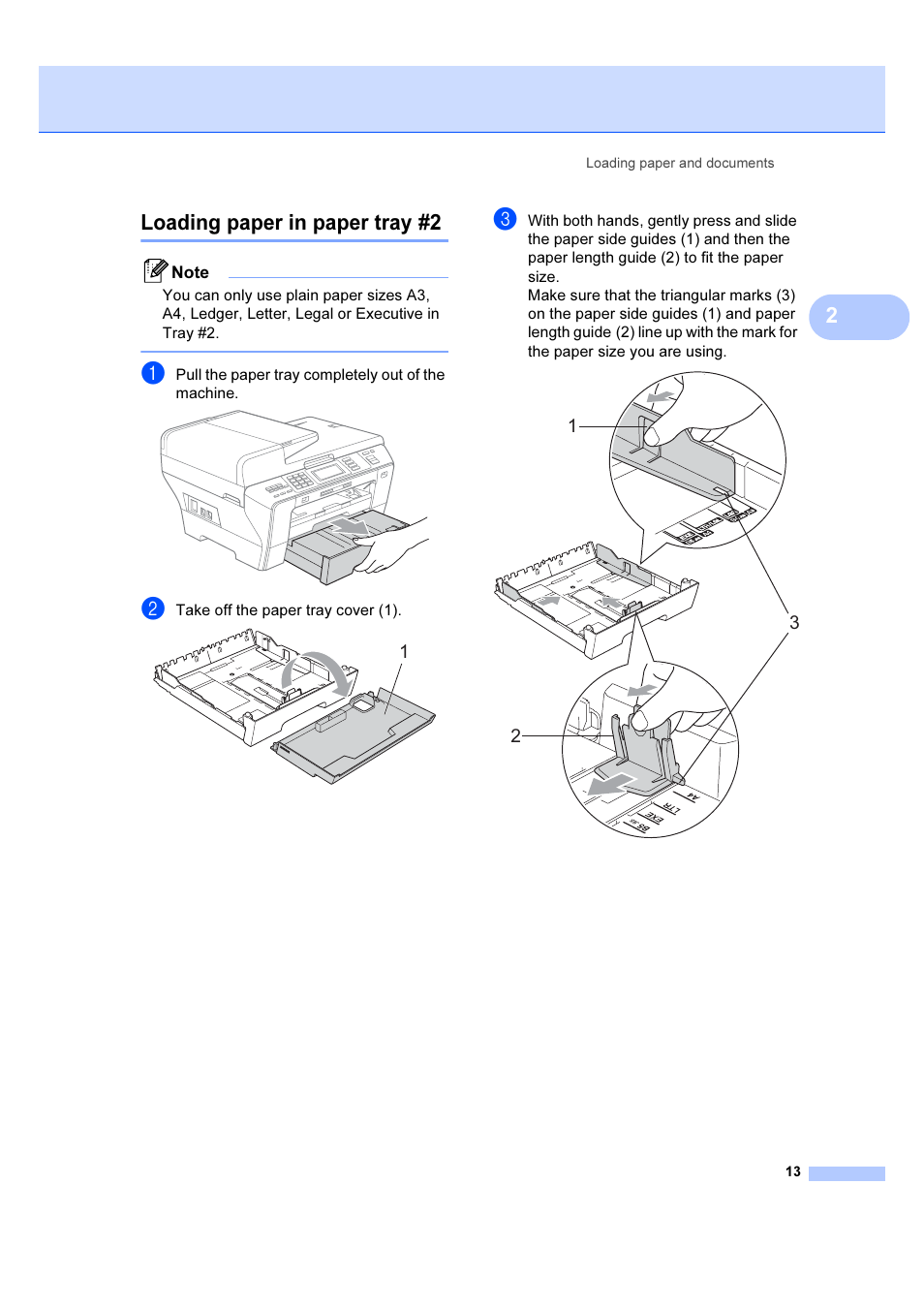 Loading paper in paper tray #2, 2loading paper in paper tray #2 | Brother MFC 6890CDW User Manual | Page 22 / 227