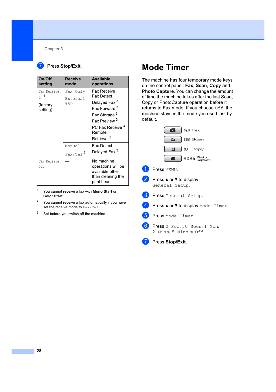 Mode timer | Brother MFC 6890CDW User Manual | Page 37 / 227