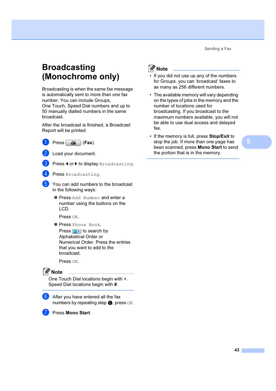 Broadcasting (monochrome only) | Brother MFC 6890CDW User Manual | Page 52 / 227