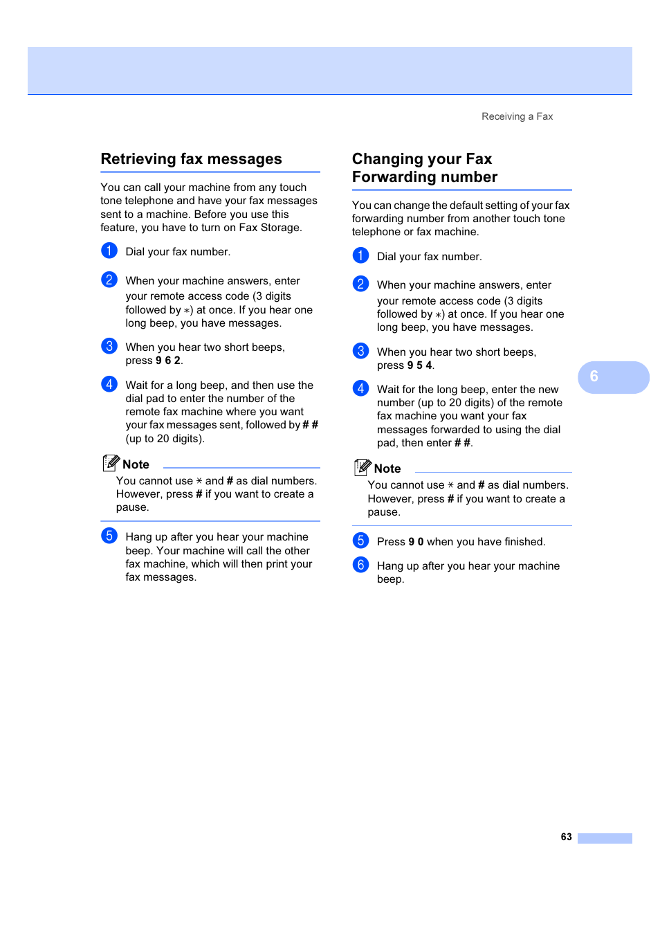 6retrieving fax messages, Changing your fax forwarding number | Brother MFC 6890CDW User Manual | Page 72 / 227