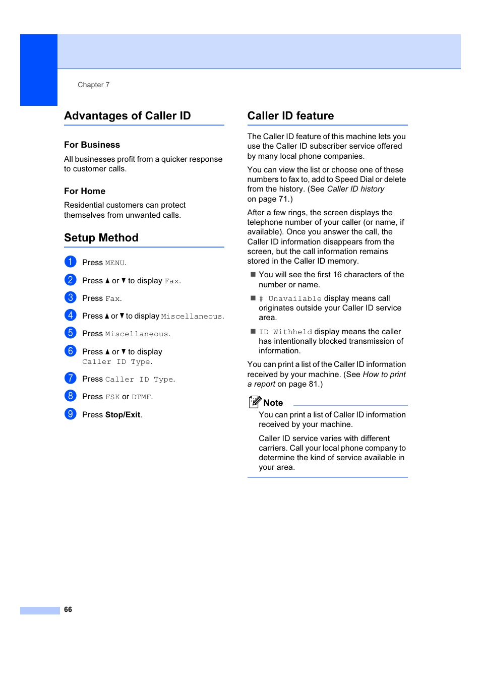 For business, For home, Advantages of caller id | Setup method, Caller id feature | Brother MFC 6890CDW User Manual | Page 75 / 227