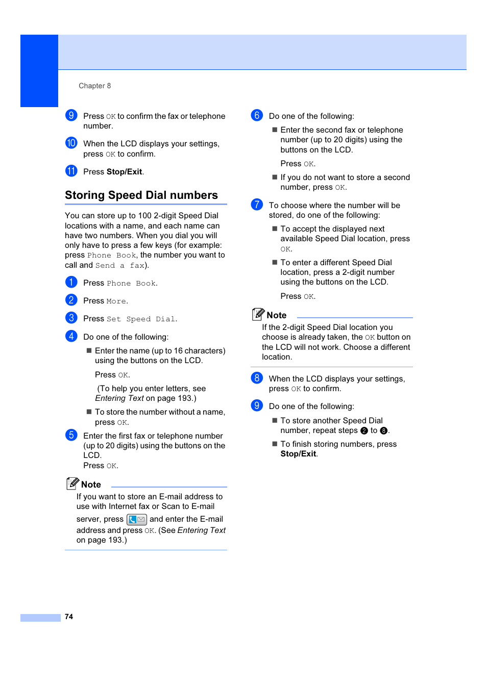 Storing speed dial numbers | Brother MFC 6890CDW User Manual | Page 83 / 227