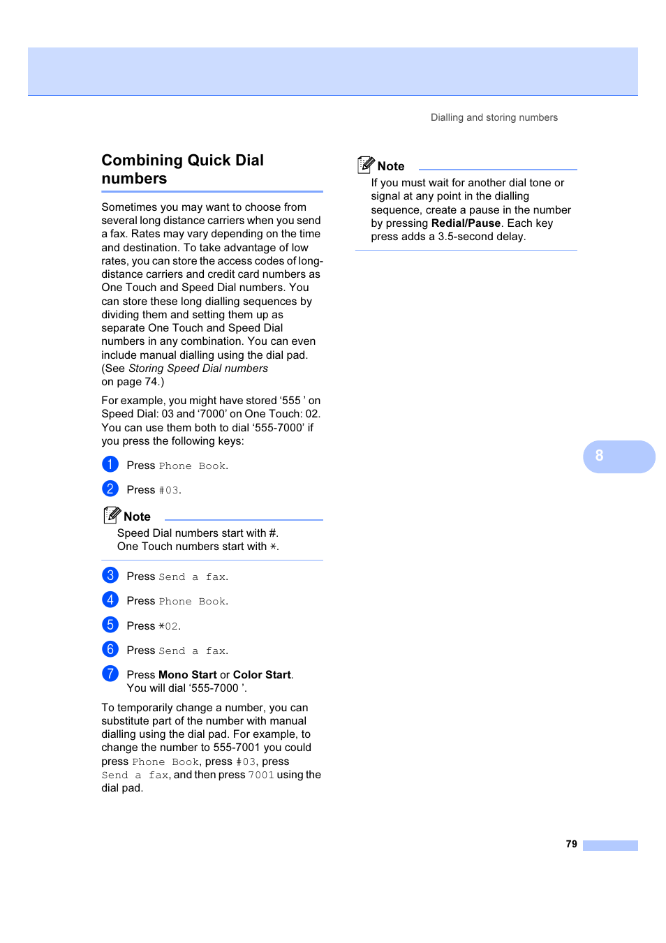 Combining quick dial numbers, 8combining quick dial numbers | Brother MFC 6890CDW User Manual | Page 88 / 227