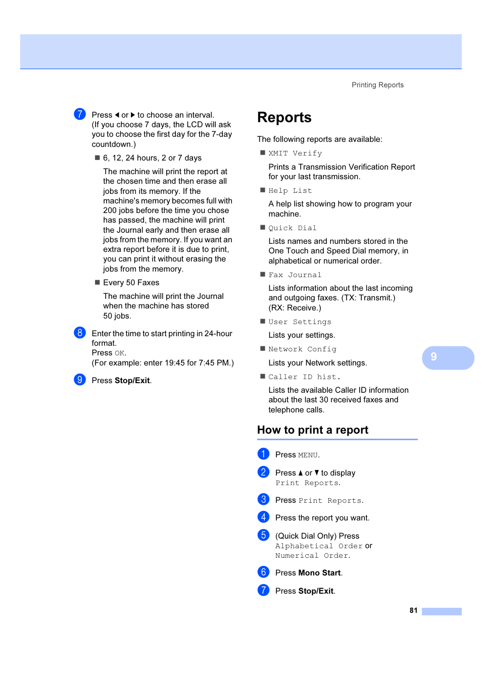 Reports, How to print a report | Brother MFC 6890CDW User Manual | Page 90 / 227