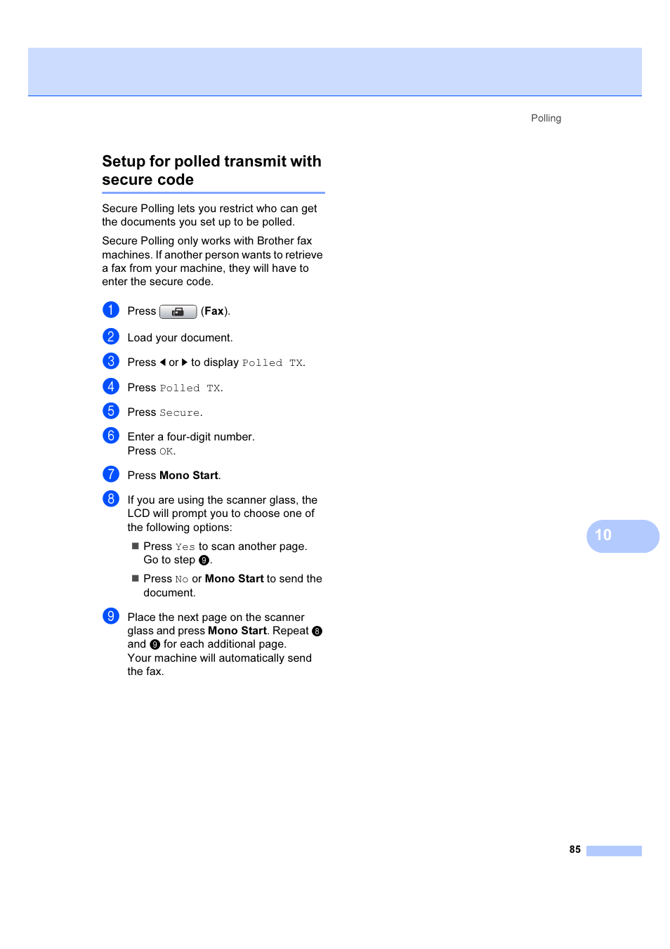 Setup for polled transmit with secure code, 10 setup for polled transmit with secure code | Brother MFC 6890CDW User Manual | Page 94 / 227