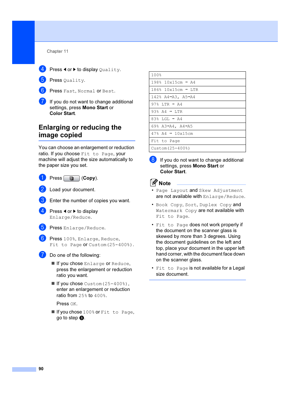 Enlarging or reducing the image copied | Brother MFC 6890CDW User Manual | Page 99 / 227