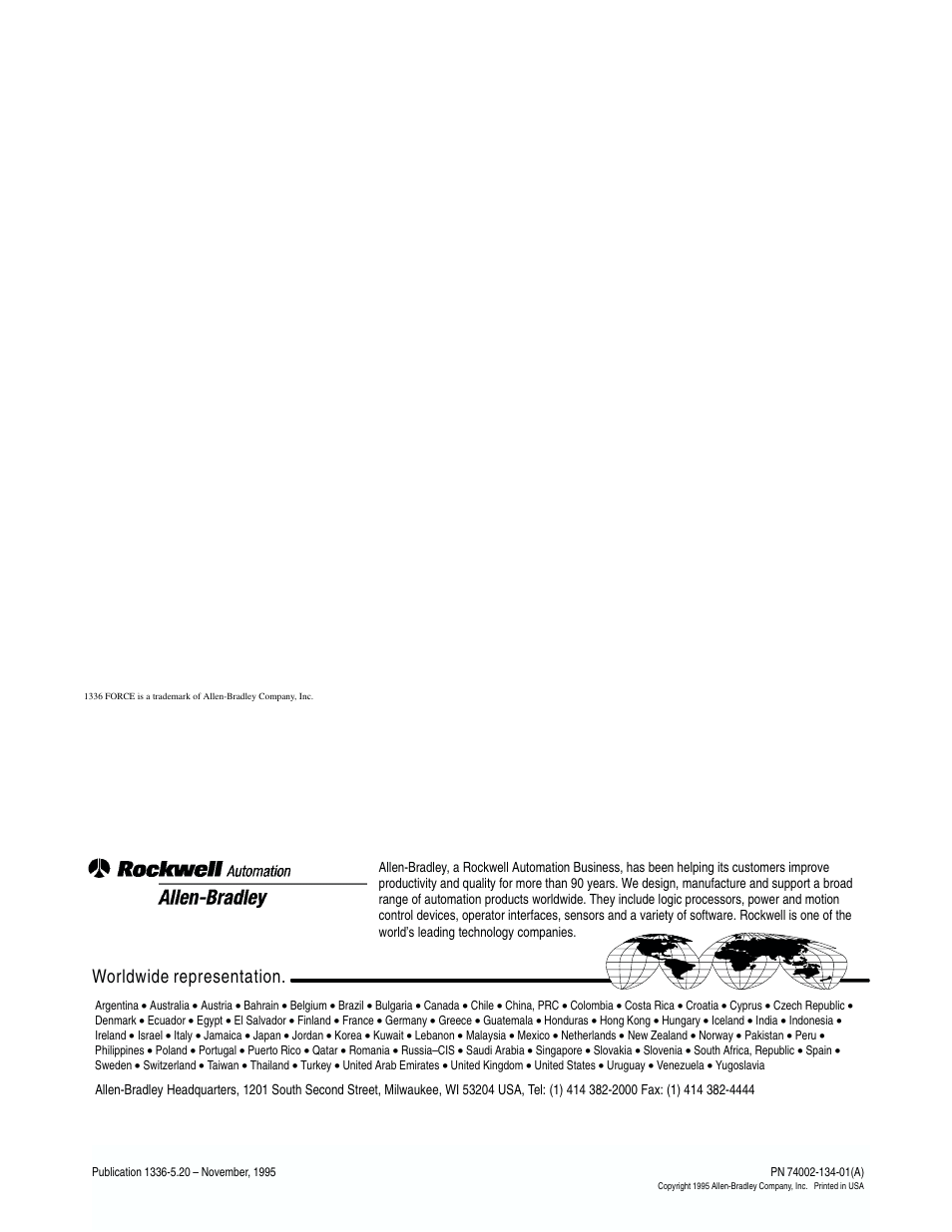 Worldwide representation | Rockwell Automation 1336 PLUS User Manual | Page 6 / 6