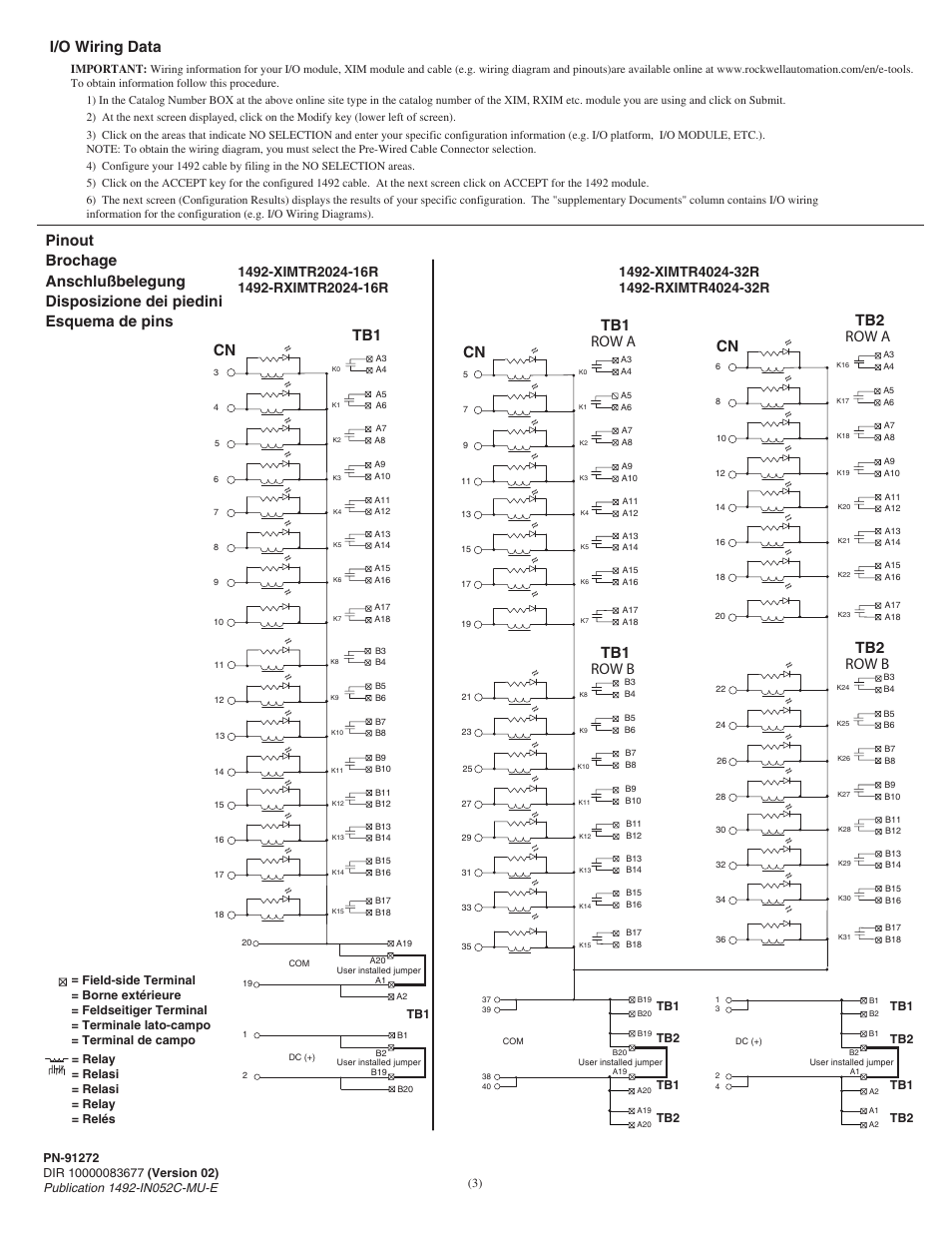 Row b tb1 row a, Cn tb2 row b tb2 row a | Rockwell Automation 1492-XIMTRxxx_RXIMTRxxx 16 and 32 Point Relay Interface Modules User Manual | Page 3 / 6
