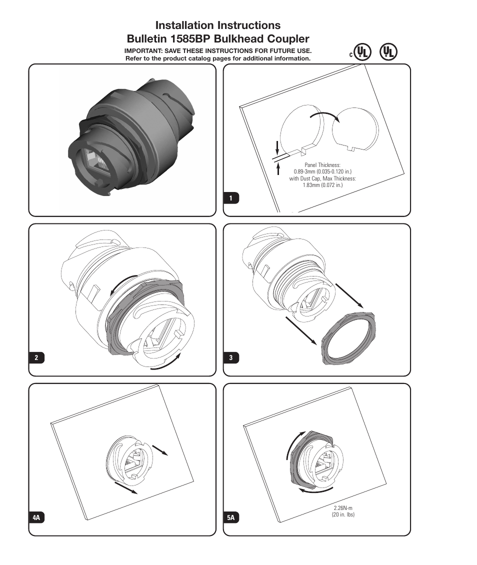 Rockwell Automation 1585BP Bulkhead Coupler Installation Instructions User Manual | 2 pages