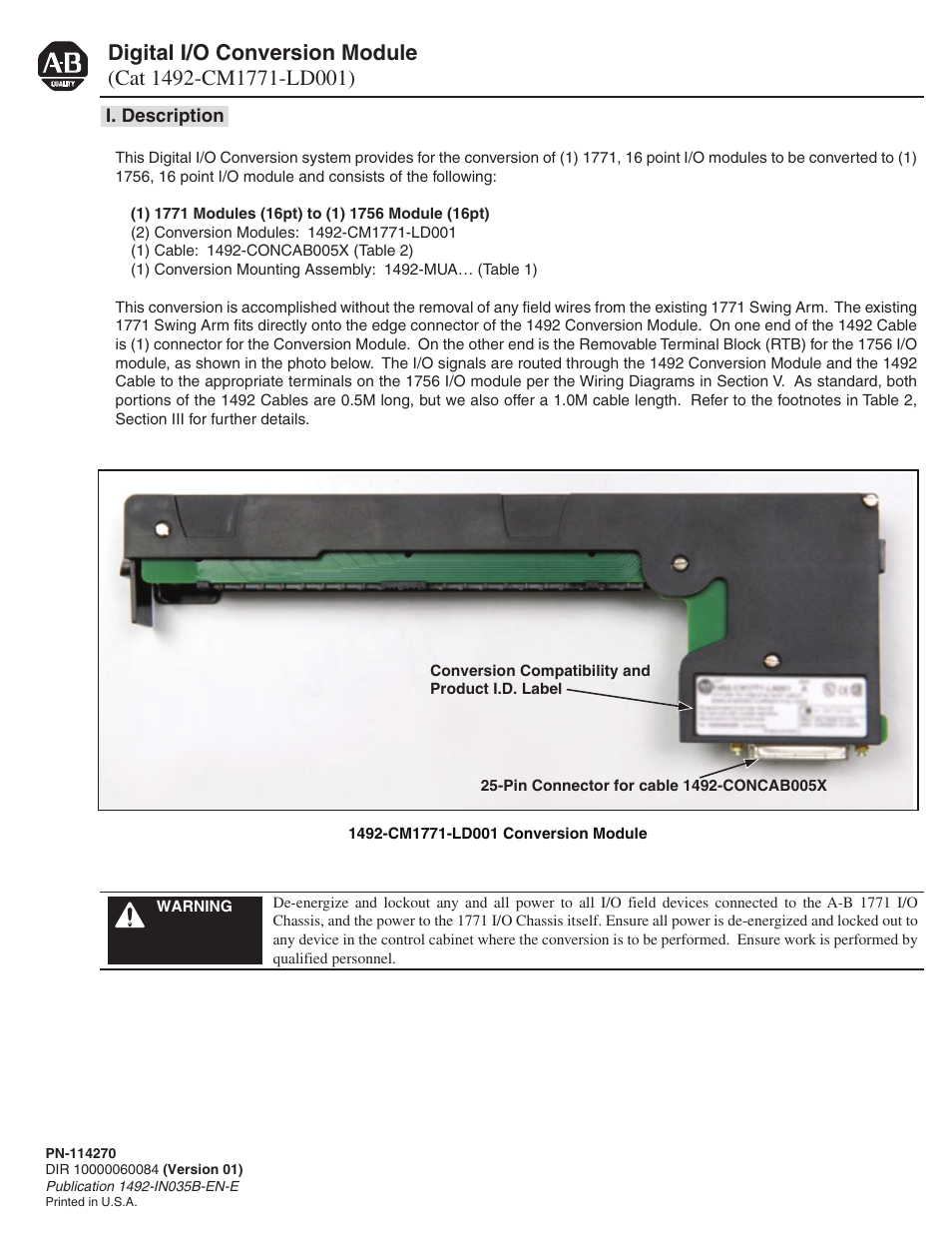 Rockwell Automation 1492-CM1771-LD001 Digital I/O Conversion Module User Manual | 8 pages