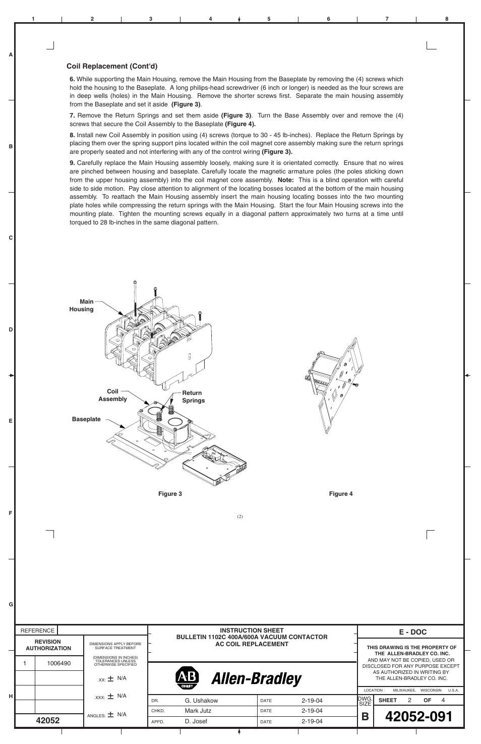 Rockwell Automation 1102C-PKxx 400A / 600A Vacuum Contactor AC Coil Replacement User Manual | Page 2 / 4