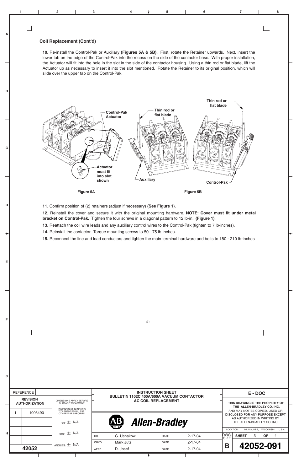 Rockwell Automation 1102C-PKxx 400A / 600A Vacuum Contactor AC Coil Replacement User Manual | Page 3 / 4
