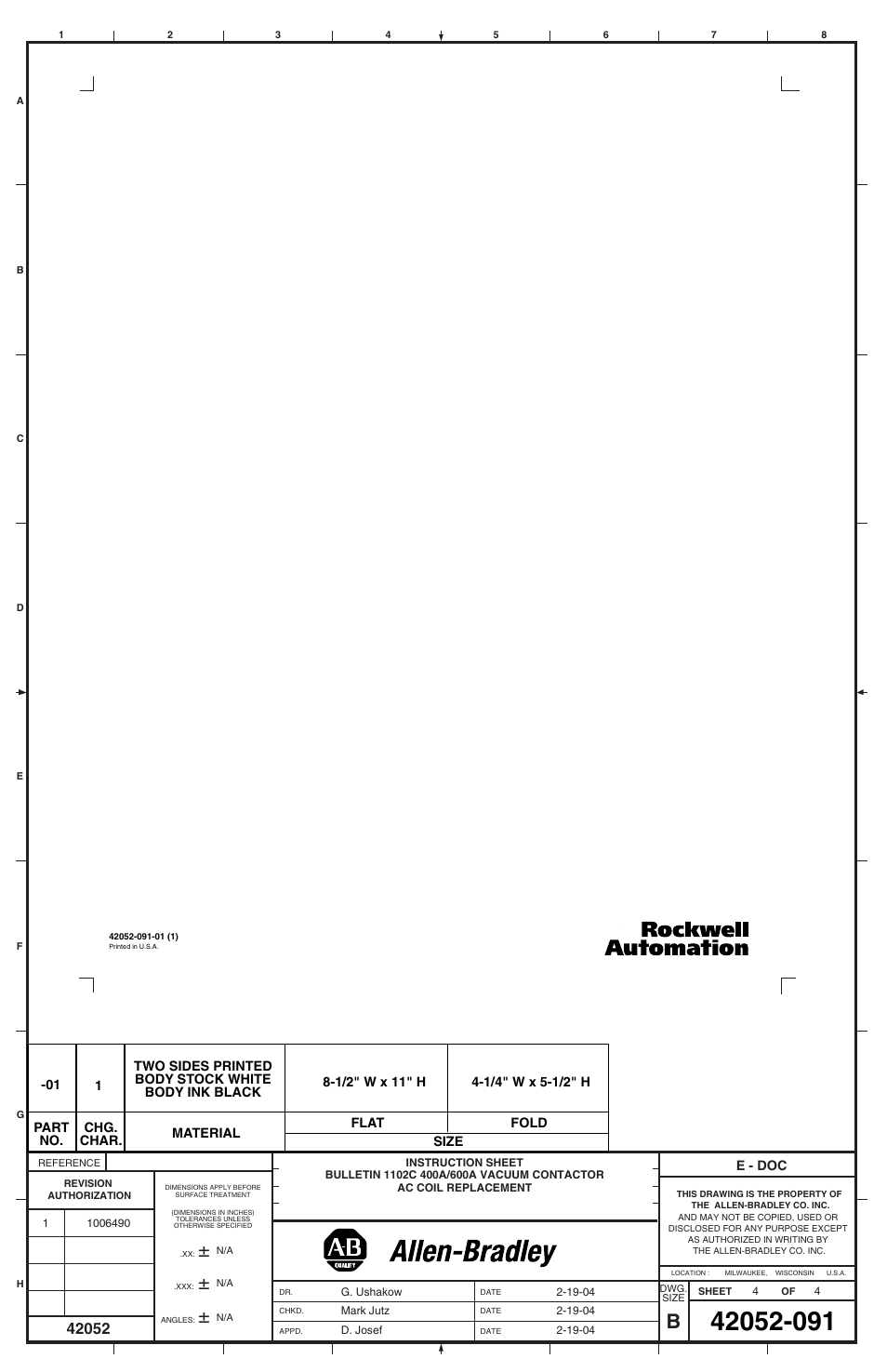 Rockwell Automation 1102C-PKxx 400A / 600A Vacuum Contactor AC Coil Replacement User Manual | Page 4 / 4