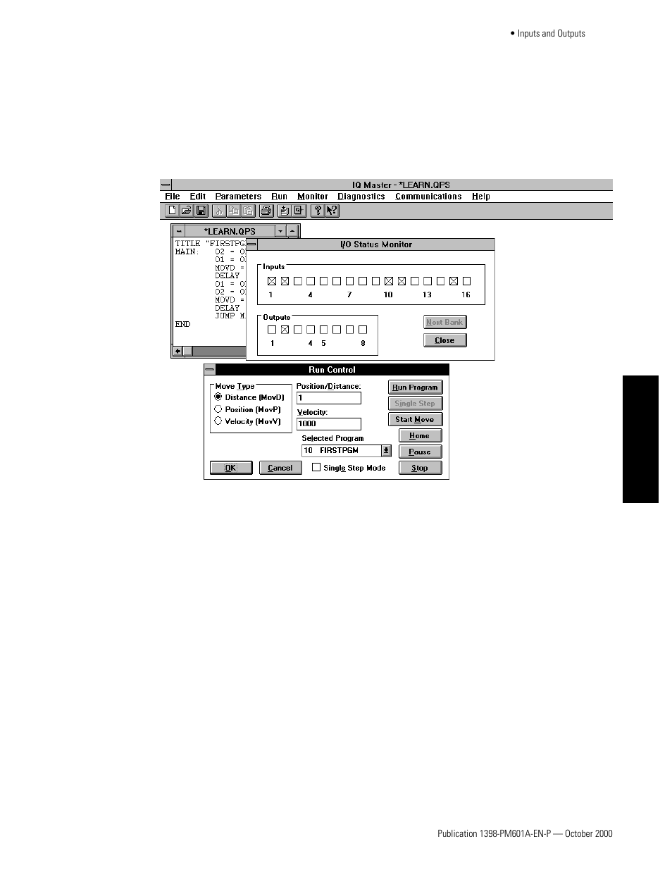 Monitor i/o status | Rockwell Automation 1398-PDM-xxx IQ Master Version 3.2.4 for IA-2000 and IQ-5000 Positioning Drive Modules, IQ-55 User Manual | Page 141 / 464