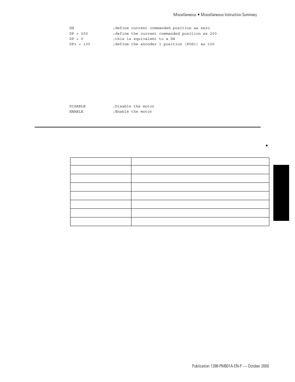 Enable / disable, Miscellaneous instruction summary, Tutorial | Rockwell Automation 1398-PDM-xxx IQ Master Version 3.2.4 for IA-2000 and IQ-5000 Positioning Drive Modules, IQ-55 User Manual | Page 191 / 464