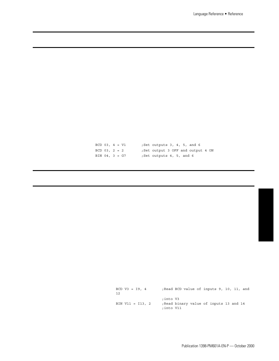 Bcd om, n bin om, n, Bcd variable = im, n bin variable = im, n, Bcd o m , n bin o m, n | Bcd variable = i m, n bin variable = i m, n | Rockwell Automation 1398-PDM-xxx IQ Master Version 3.2.4 for IA-2000 and IQ-5000 Positioning Drive Modules, IQ-55 User Manual | Page 205 / 464