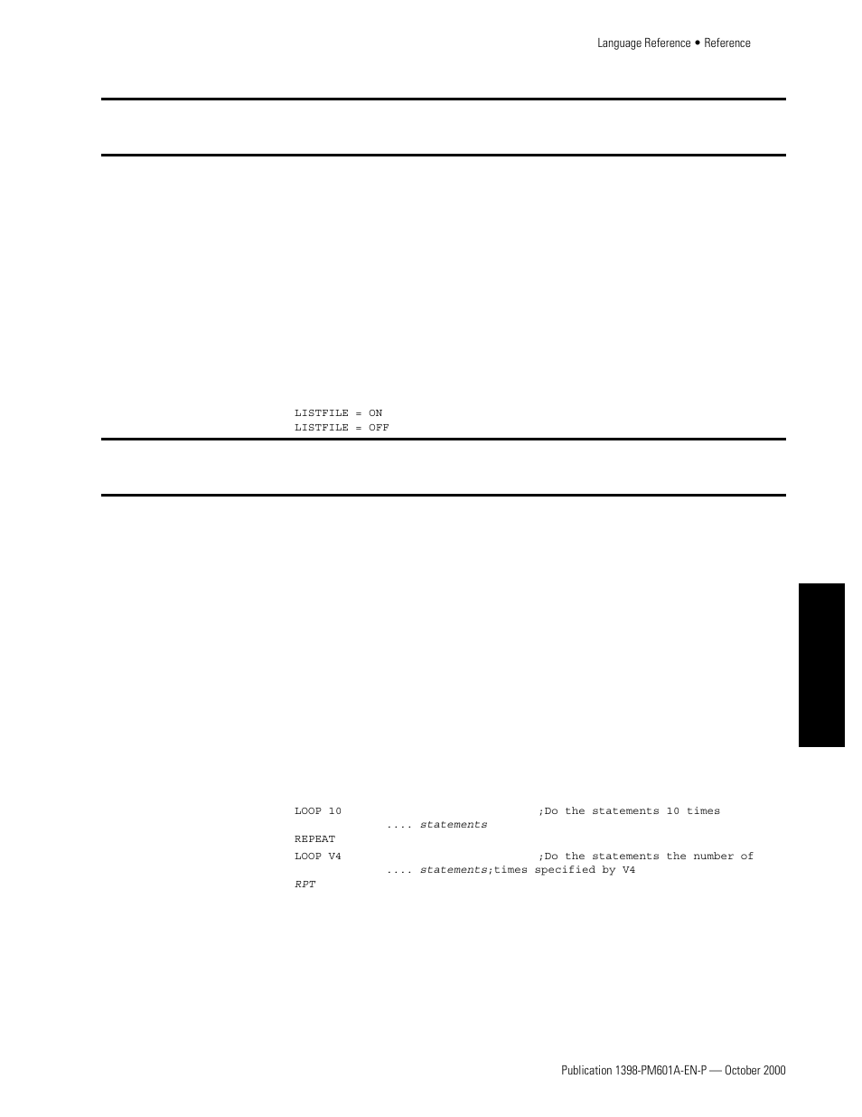 Listfile, Loop | Rockwell Automation 1398-PDM-xxx IQ Master Version 3.2.4 for IA-2000 and IQ-5000 Positioning Drive Modules, IQ-55 User Manual | Page 255 / 464