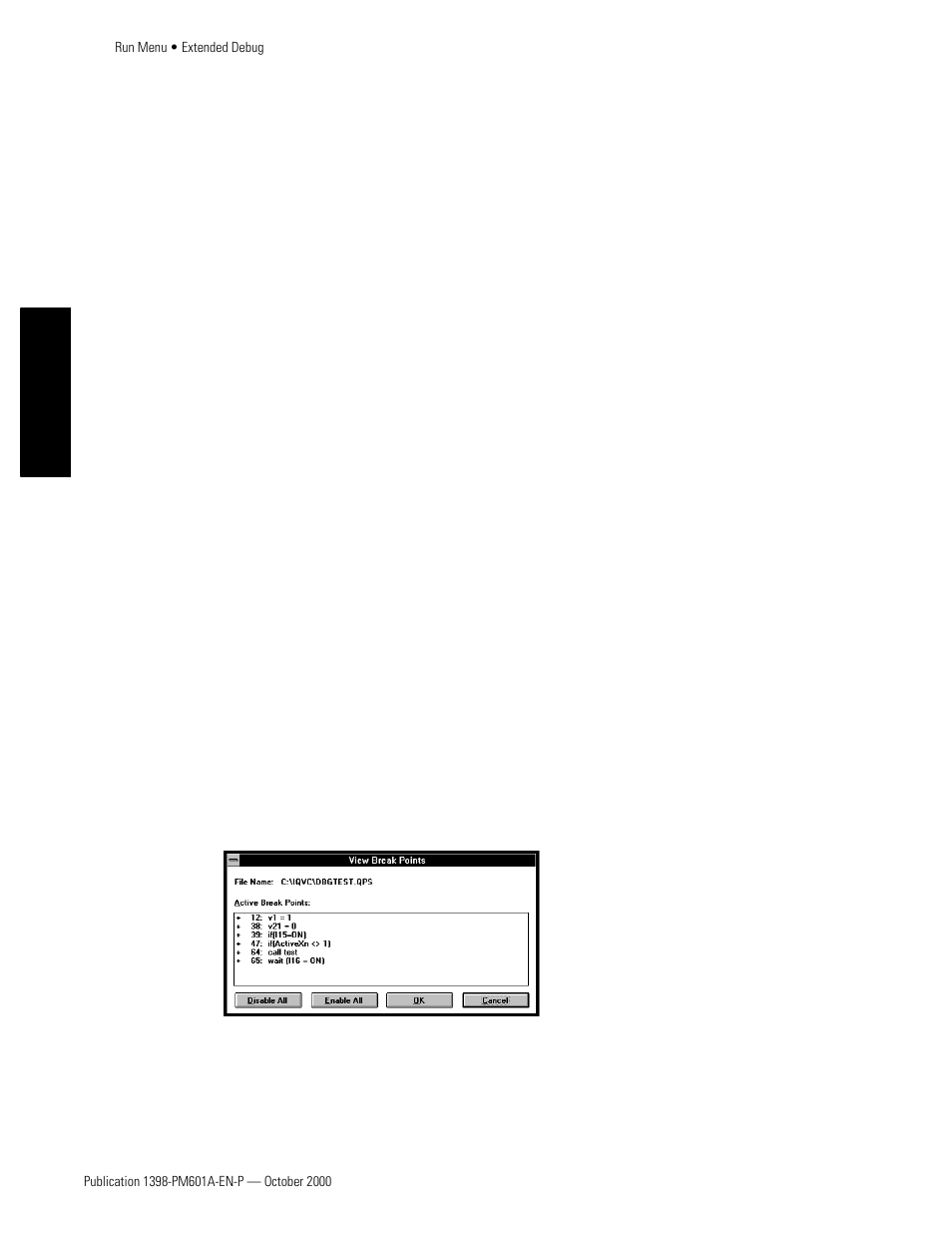 Clear all breakpoints, Toggle breakpoint, View active breakpoints | Debug options | Rockwell Automation 1398-PDM-xxx IQ Master Version 3.2.4 for IA-2000 and IQ-5000 Positioning Drive Modules, IQ-55 User Manual | Page 86 / 464