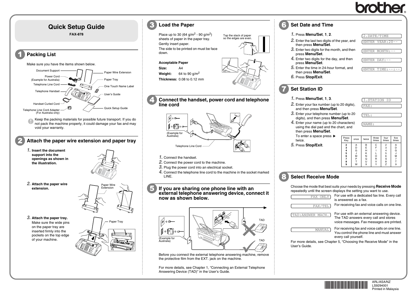 Brother LS9294001 User Manual | 1 page