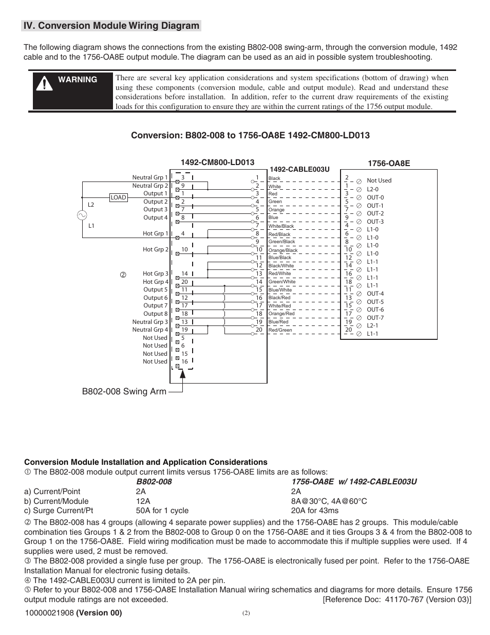 Iv. conversion module wiring diagram | Rockwell Automation 1492-CM800-LD013 Field Wire Conv. Module for Modicon B802-008 to 1756-OA8E User Manual | Page 2 / 4