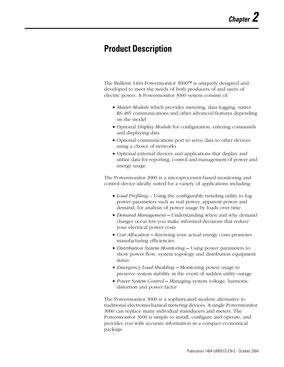 2 - product description, Chapter 2, Product description | Chapter | Rockwell Automation 1404-M4_M5_M6_M8 Powermonitor 3000 User Manual, PRIOR to Firmware rev. 3.0 User Manual | Page 13 / 356