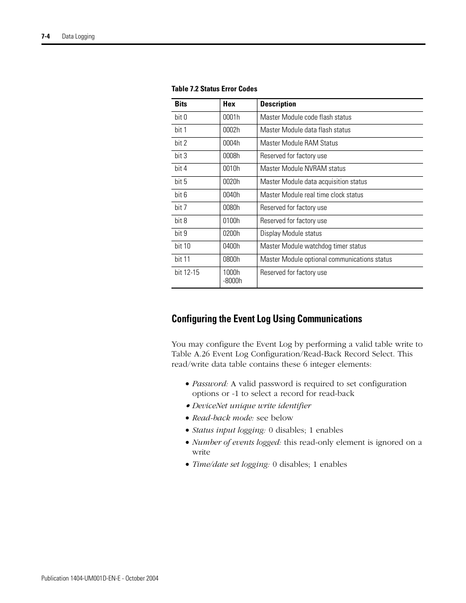 Configuring the event log using communications | Rockwell Automation 1404-M4_M5_M6_M8 Powermonitor 3000 User Manual, PRIOR to Firmware rev. 3.0 User Manual | Page 136 / 356