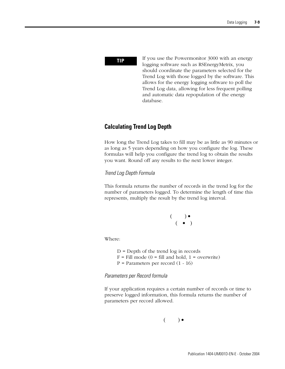 Calculating trend log depth | Rockwell Automation 1404-M4_M5_M6_M8 Powermonitor 3000 User Manual, PRIOR to Firmware rev. 3.0 User Manual | Page 141 / 356