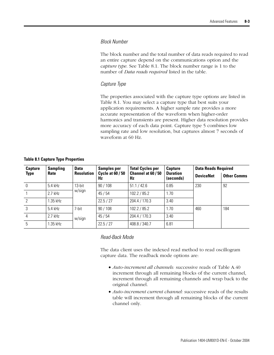Rockwell Automation 1404-M4_M5_M6_M8 Powermonitor 3000 User Manual, PRIOR to Firmware rev. 3.0 User Manual | Page 153 / 356