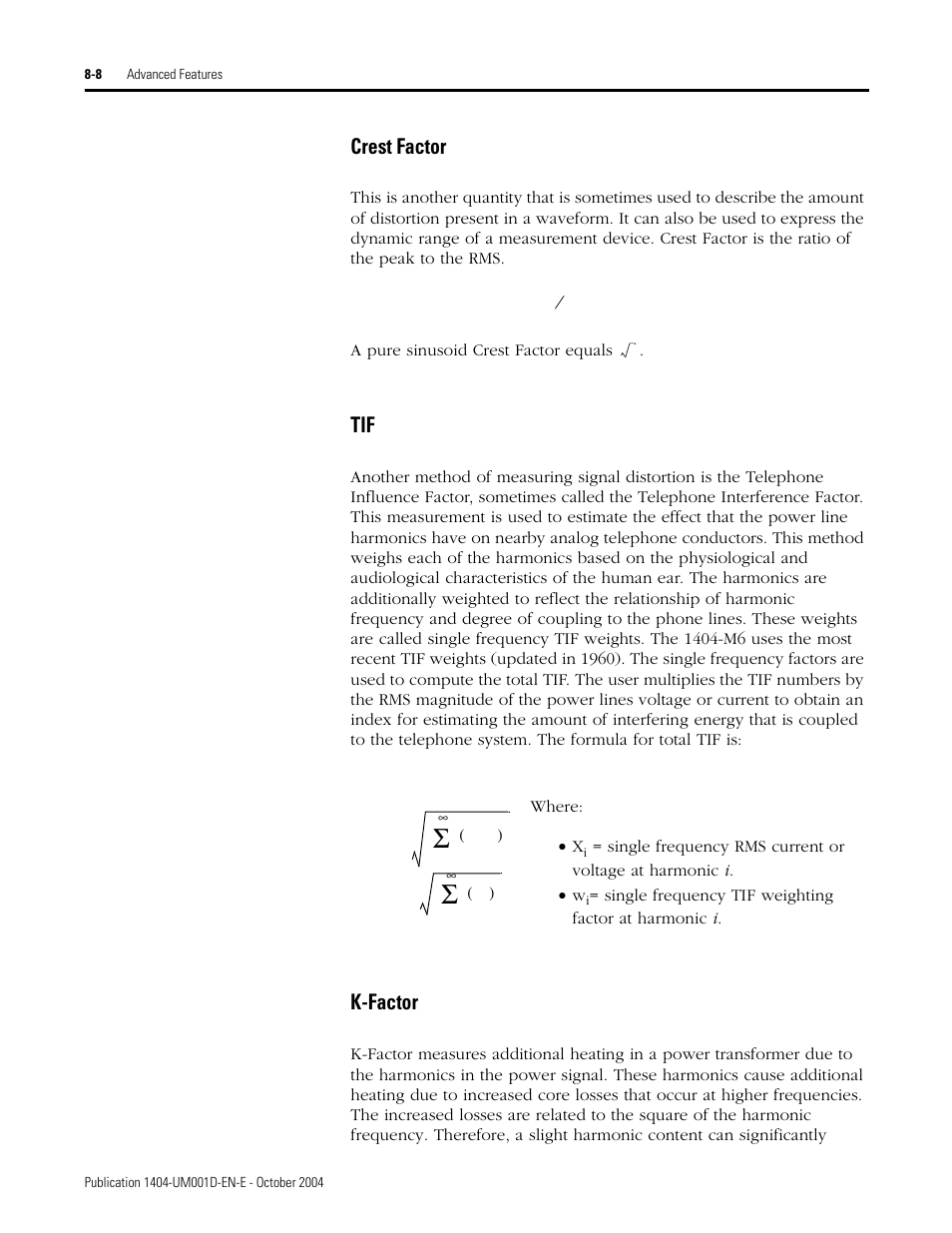 Crest factor, K-factor | Rockwell Automation 1404-M4_M5_M6_M8 Powermonitor 3000 User Manual, PRIOR to Firmware rev. 3.0 User Manual | Page 158 / 356