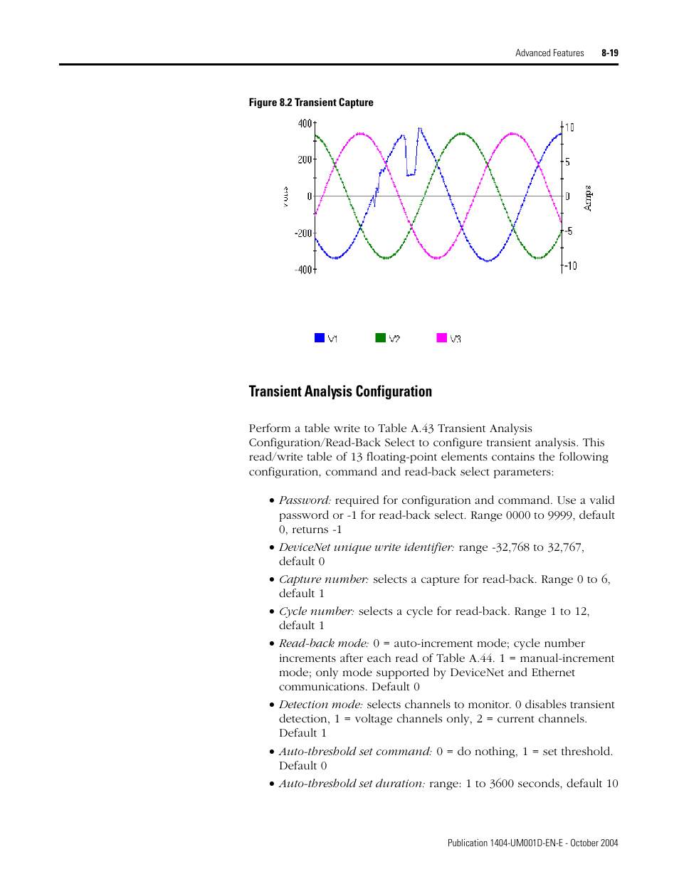 Transient analysis configuration | Rockwell Automation 1404-M4_M5_M6_M8 Powermonitor 3000 User Manual, PRIOR to Firmware rev. 3.0 User Manual | Page 169 / 356