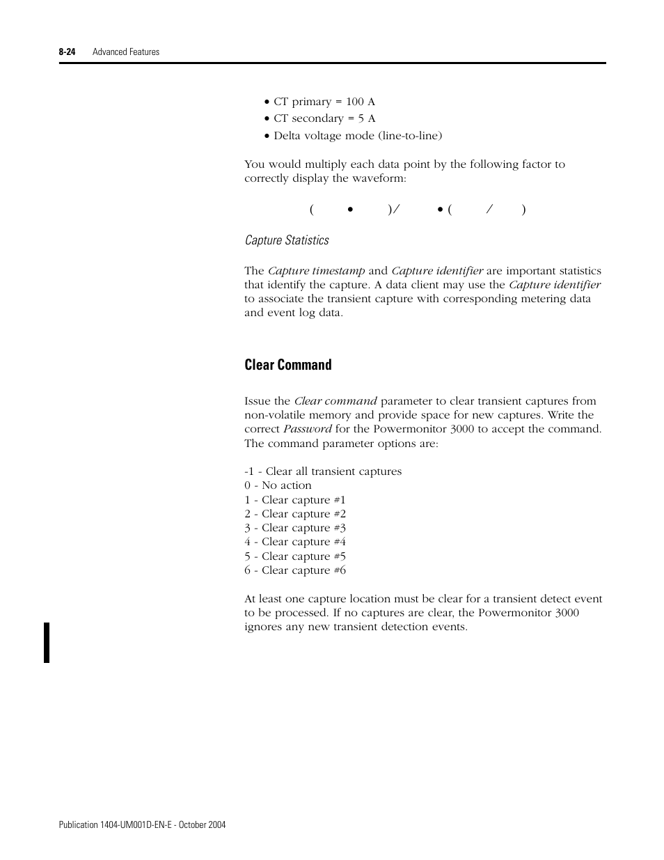 Clear command | Rockwell Automation 1404-M4_M5_M6_M8 Powermonitor 3000 User Manual, PRIOR to Firmware rev. 3.0 User Manual | Page 174 / 356