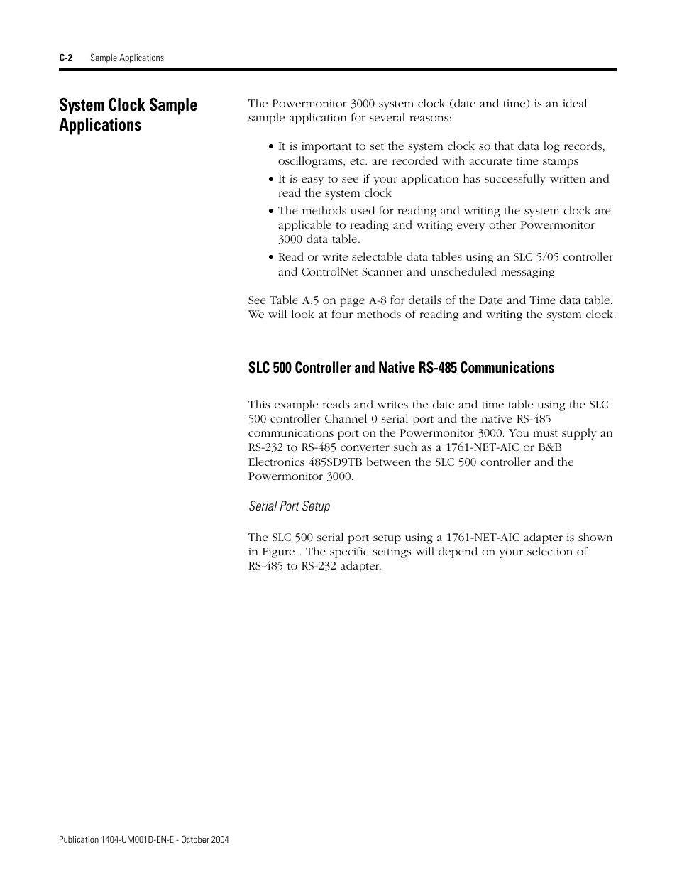 System clock sample applications | Rockwell Automation 1404-M4_M5_M6_M8 Powermonitor 3000 User Manual, PRIOR to Firmware rev. 3.0 User Manual | Page 256 / 356