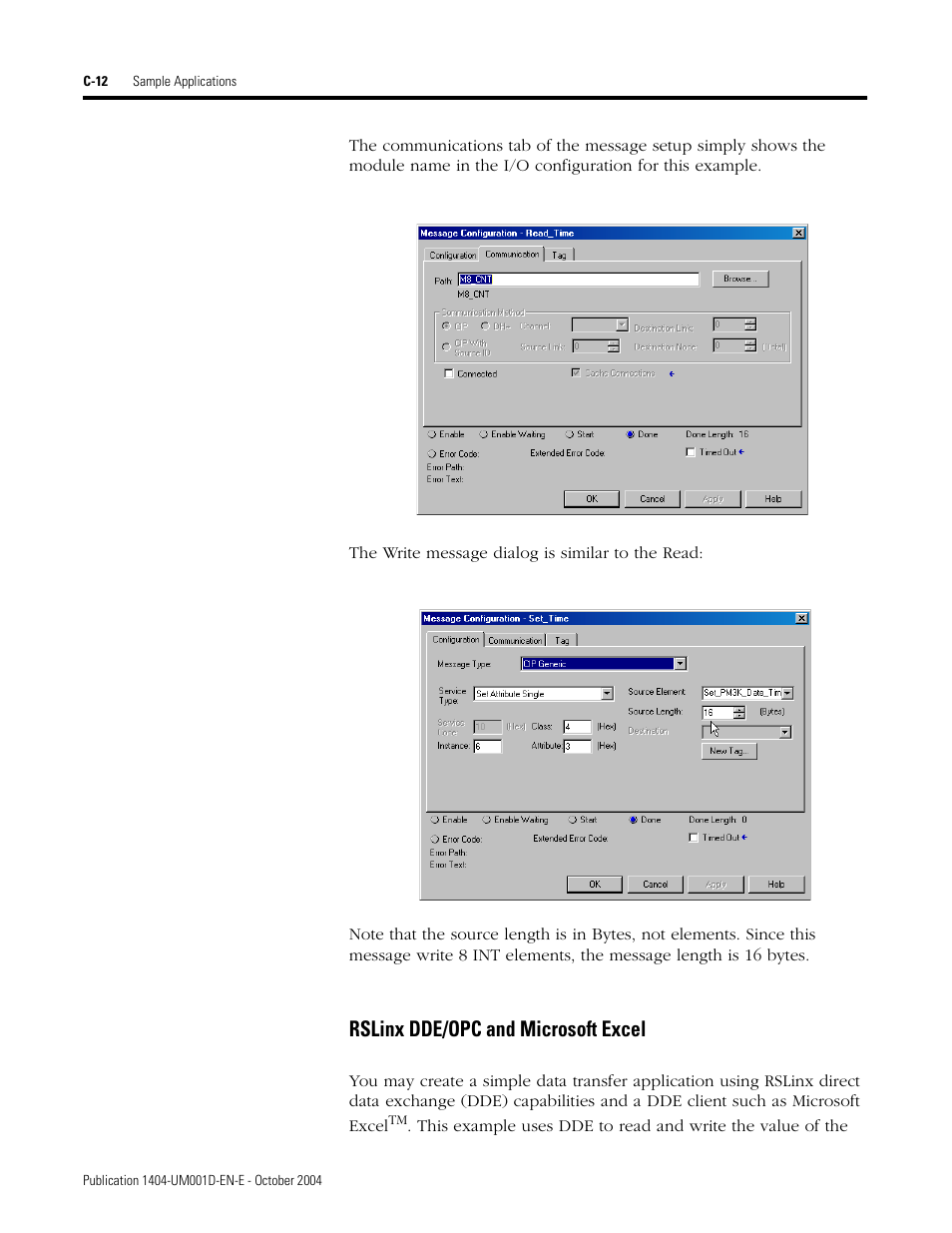 Rslinx dde/opc and microsoft excel | Rockwell Automation 1404-M4_M5_M6_M8 Powermonitor 3000 User Manual, PRIOR to Firmware rev. 3.0 User Manual | Page 266 / 356