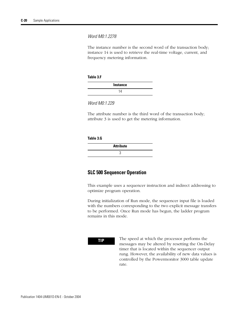 Slc 500 sequencer operation | Rockwell Automation 1404-M4_M5_M6_M8 Powermonitor 3000 User Manual, PRIOR to Firmware rev. 3.0 User Manual | Page 274 / 356