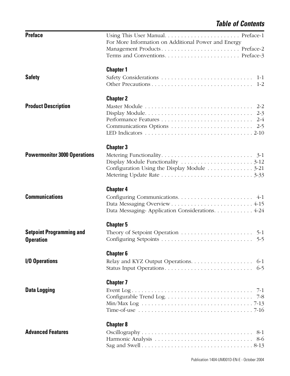 Rockwell Automation 1404-M4_M5_M6_M8 Powermonitor 3000 User Manual, PRIOR to Firmware rev. 3.0 User Manual | Page 3 / 356