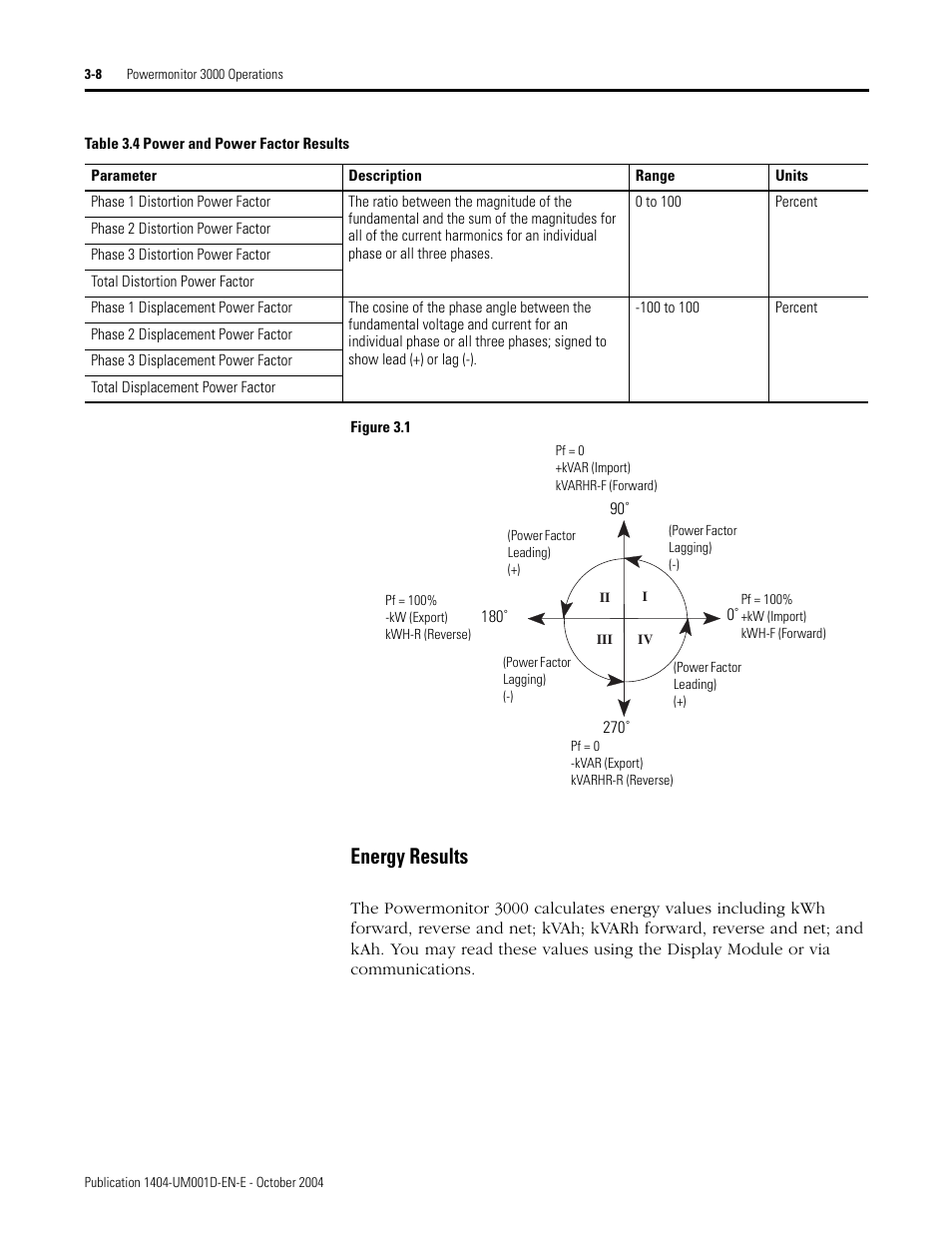 Energy results | Rockwell Automation 1404-M4_M5_M6_M8 Powermonitor 3000 User Manual, PRIOR to Firmware rev. 3.0 User Manual | Page 34 / 356