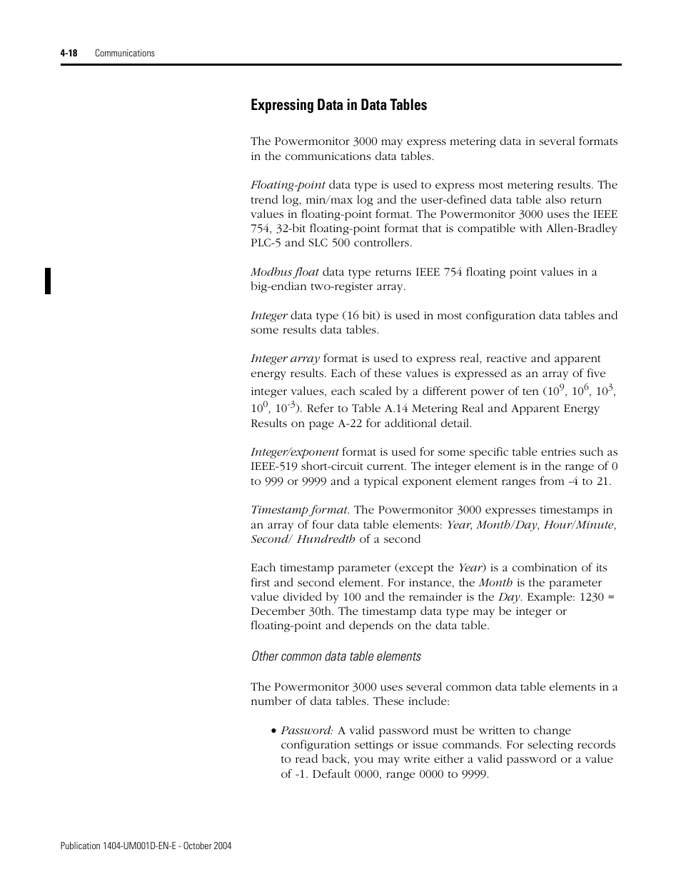 Expressing data in data tables | Rockwell Automation 1404-M4_M5_M6_M8 Powermonitor 3000 User Manual, PRIOR to Firmware rev. 3.0 User Manual | Page 78 / 356