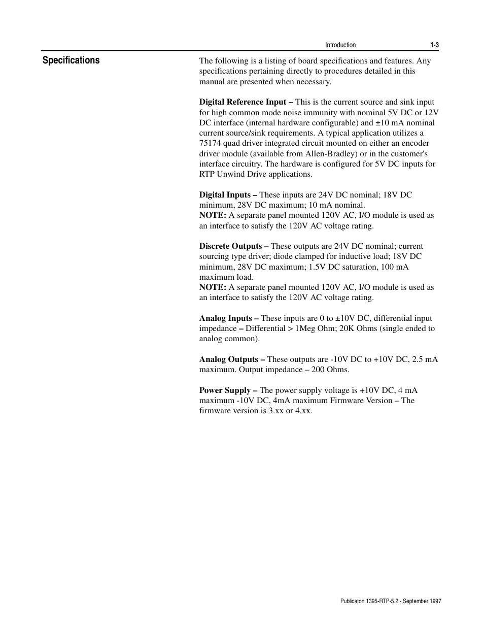 Specifications | Rockwell Automation 1395 Digital Reference Adapter for RTP Applications User Manual | Page 11 / 69