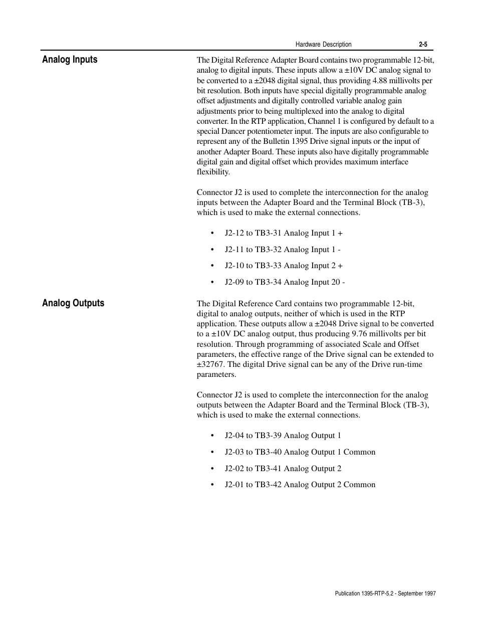 Analog inputs, Analog outputs | Rockwell Automation 1395 Digital Reference Adapter for RTP Applications User Manual | Page 17 / 69